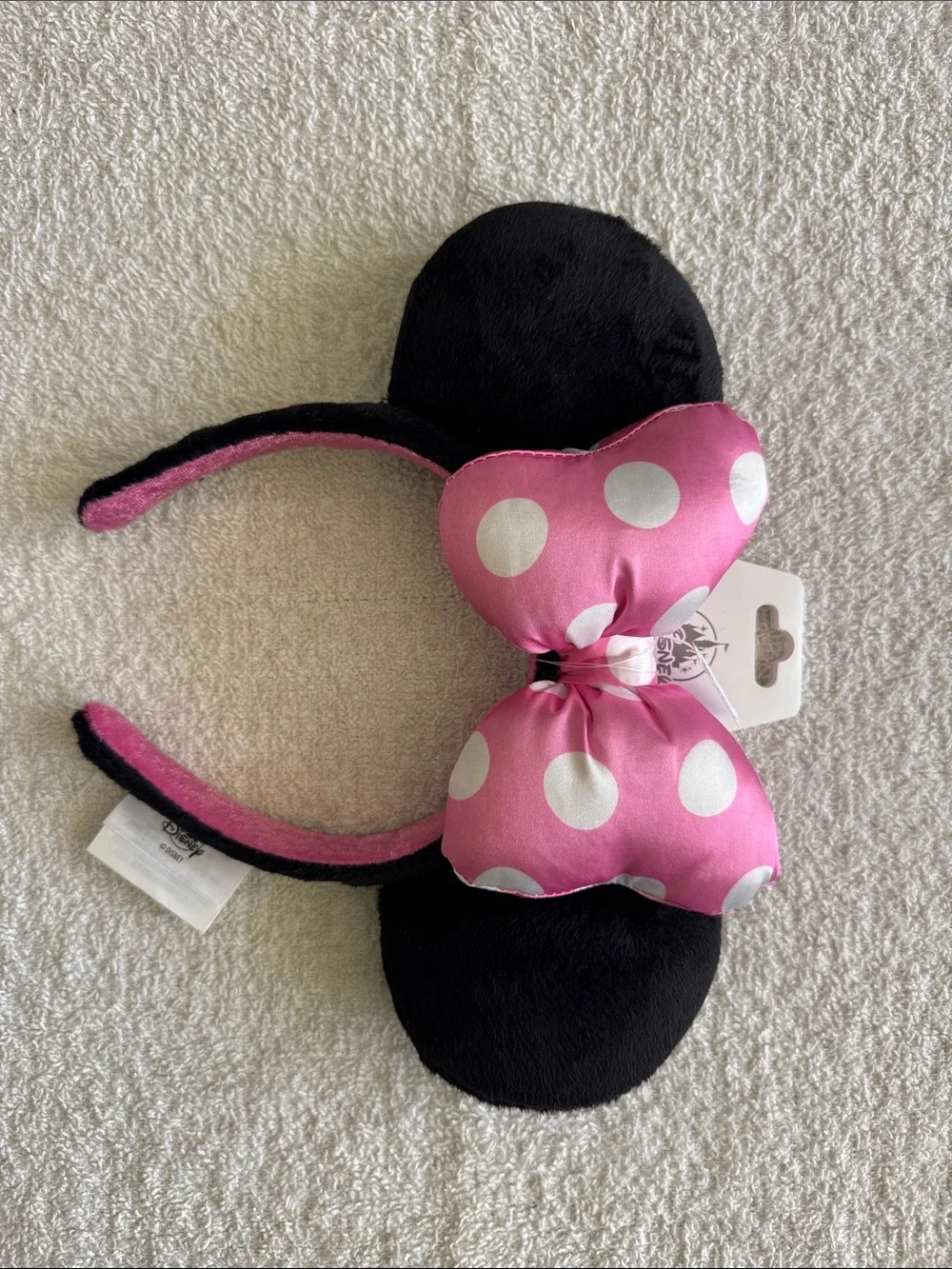 Disney Black & Pink Minnie Ear Headband with White Polka Dot Bow